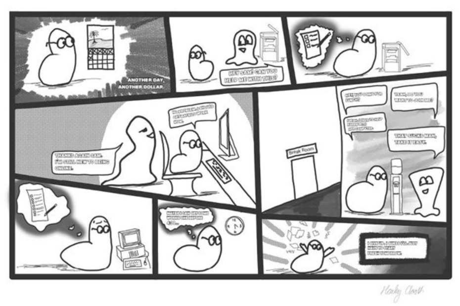 A comic strip designed by Hailey Clark